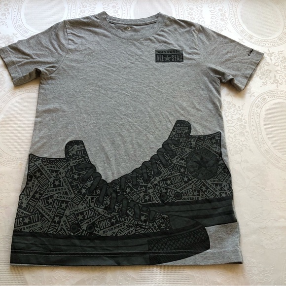 Converse Gray T-Shirt Logo Graphics Boys Size L Short Sleeves Casual-Fit Top - Picture 15 of 15